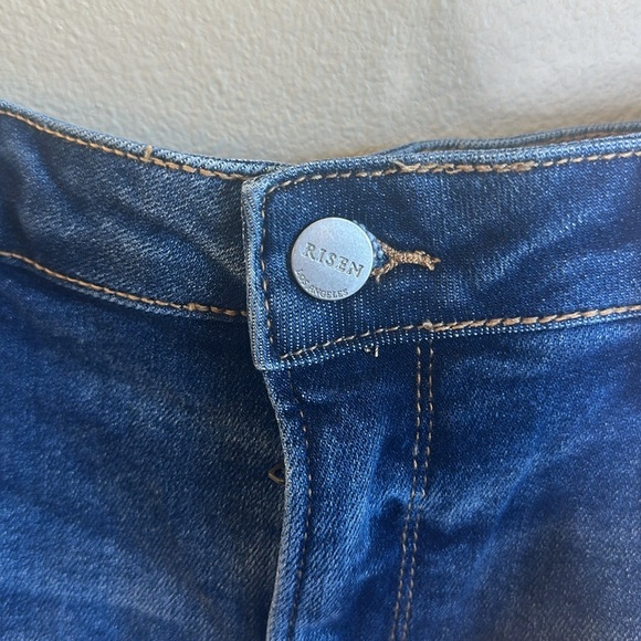 Risen High Rise Shorts Dark Wash Womens Size 1XL Distressed - Picture 8 of 15